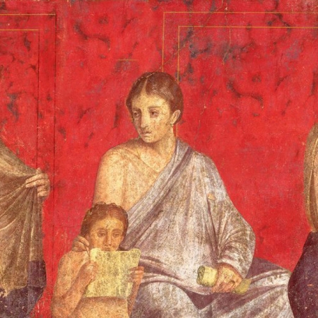 Detail of one of the frescos in the Villa of the Mysteries in Pompeii