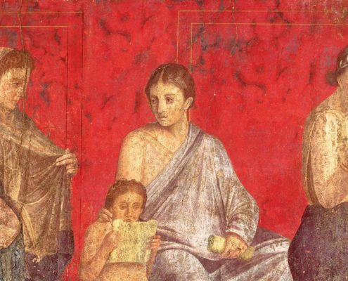 Detail of one of the frescos in the Villa of the Mysteries in Pompeii