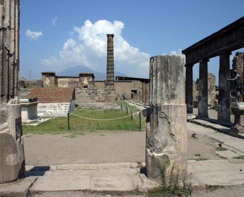 The Sanctuary of Apollo in Pompeii wih the bronze statue of the darting Apollo