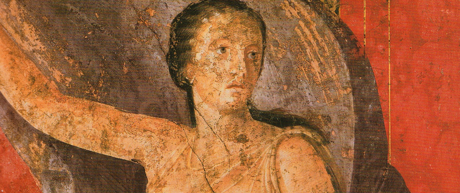 Rappresentazione di Aura con il mantello gonfiato dal vento - dettaglio dalla Villa dei Misteri a Pompei