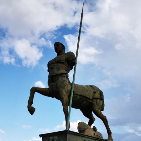 The bronze Centaur by the modern artist Igor Mitoraj placed in the Forum of Pompeii