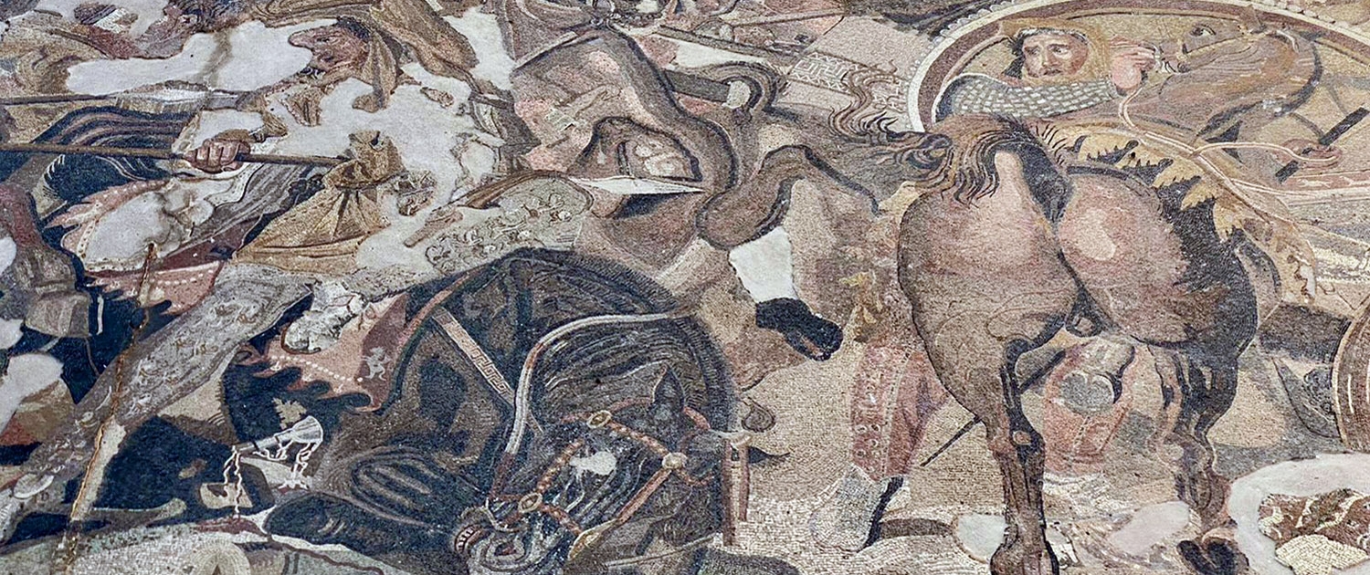 Detail of the mosaic of the House of the Faun in Pompeii with the representation of the battle of Issus (333 BC)