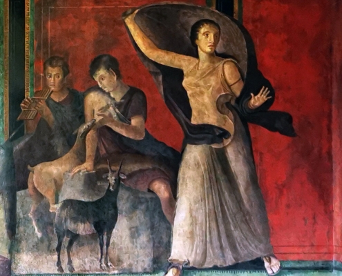 Detail of one the frescoes in the Villa of the Mysteries in Pompeii